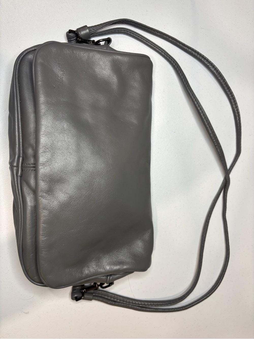 Classic Gray Leather Crossbody Bag